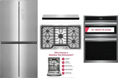 5 Piece Package Includes Refrigerator, Cooktop, Wall Oven, Hood And Dishwasher