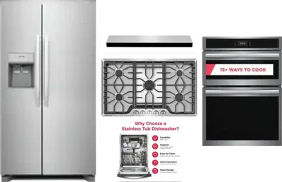 5 Piece Package Includes Refrigerator, Cooktop, Wall Oven, Hood And Dishwasher