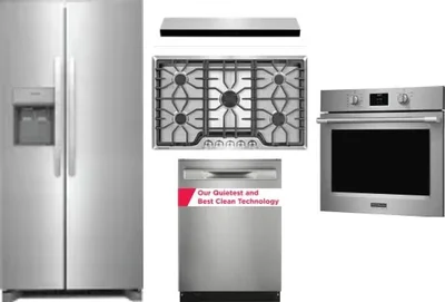 5 Piece Package Includes Refrigerator, Cooktop, Wall Oven, Hood And Dishwasher