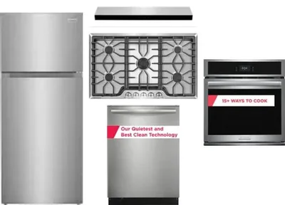 5 Piece Package Includes Refrigerator, Cooktop, Wall Oven, Hood And Dishwasher