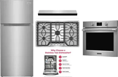 5 Piece Package Includes Refrigerator, Cooktop, Wall Oven, Hood And Dishwasher