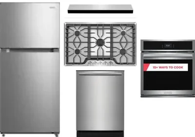 5 Piece Package Includes Refrigerator, Cooktop, Wall Oven, Hood And Dishwasher