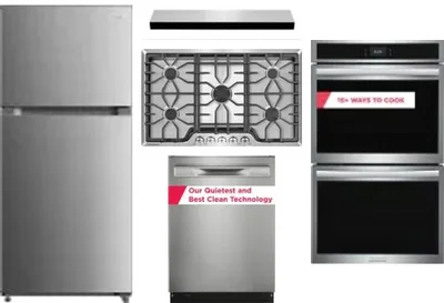 5 Piece Package Includes Refrigerator, Cooktop, Wall Oven, Hood And Dishwasher