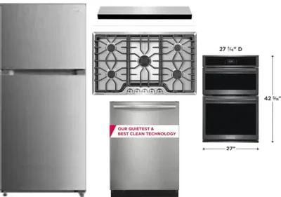 5 Piece Package Includes Refrigerator, Cooktop, Wall Oven, Hood And Dishwasher