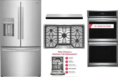 5 Piece Package Includes Refrigerator, Cooktop, Wall Oven, Hood And Dishwasher