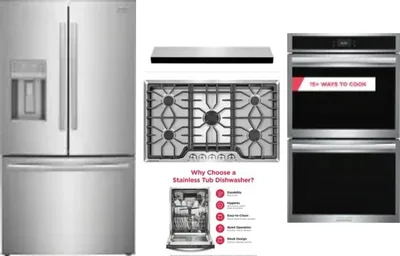 5 Piece Package Includes Refrigerator, Cooktop, Wall Oven, Hood And Dishwasher