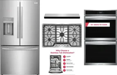 5 Piece Package Includes Refrigerator, Cooktop, Wall Oven, Hood And Dishwasher