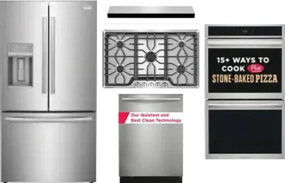 5 Piece Package Includes Refrigerator, Cooktop, Wall Oven, Hood And Dishwasher