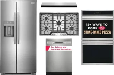 5 Piece Package Includes Refrigerator, Cooktop, Wall Oven, Hood And Dishwasher