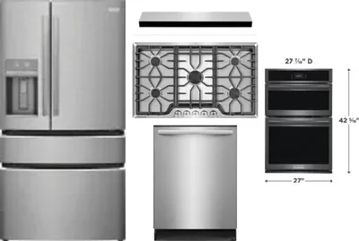 5 Piece Package Includes Refrigerator, Cooktop, Wall Oven, Hood And Dishwasher