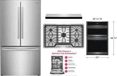 5 Piece Package Includes Refrigerator, Cooktop, Wall Oven, Hood And Dishwasher