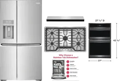 5 Piece Package Includes Refrigerator, Cooktop, Wall Oven, Hood And Dishwasher