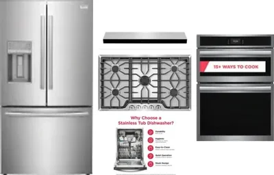 5 Piece Package Includes Refrigerator, Cooktop, Wall Oven, Hood And Dishwasher