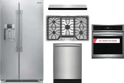 5 Piece Package Includes Refrigerator, Cooktop, Wall Oven, Hood And Dishwasher