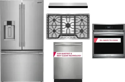 5 Piece Package Includes Refrigerator, Cooktop, Wall Oven, Hood And Dishwasher