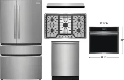 5 Piece Package Includes Refrigerator, Cooktop, Wall Oven, Hood And Dishwasher