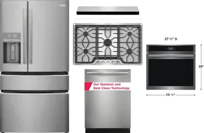 5 Piece Package Includes Refrigerator, Cooktop, Wall Oven, Hood And Dishwasher
