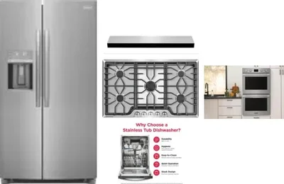 5 Piece Package Includes Refrigerator, Cooktop, Wall Oven, Hood And Dishwasher