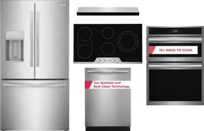 5 Piece Package Includes Refrigerator, Cooktop, Wall Oven, Hood And Dishwasher
