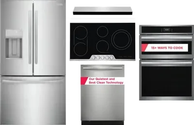 5 Piece Package Includes Refrigerator, Cooktop, Wall Oven, Hood And Dishwasher