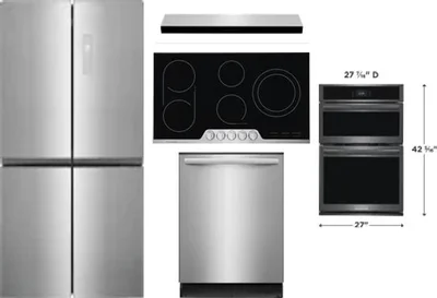 5 Piece Package Includes Refrigerator, Cooktop, Wall Oven, Hood And Dishwasher