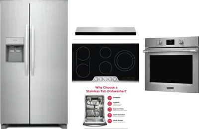 5 Piece Package Includes Refrigerator, Cooktop, Wall Oven, Hood And Dishwasher