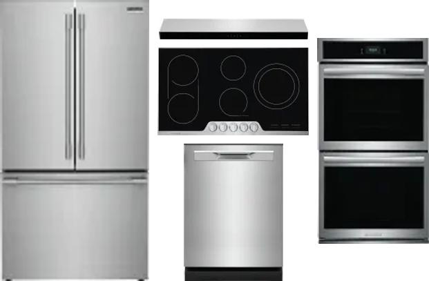 5 Piece Package Includes Refrigerator, Cooktop, Wall Oven, Hood And Dishwasher