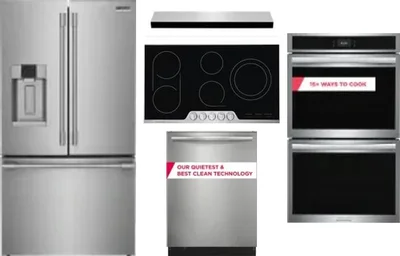 5 Piece Package Includes Refrigerator, Cooktop, Wall Oven, Hood And Dishwasher