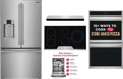 5 Piece Package Includes Refrigerator, Cooktop, Wall Oven, Hood And Dishwasher