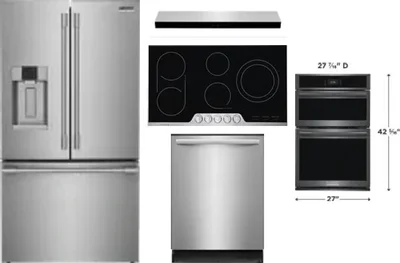 5 Piece Package Includes Refrigerator, Cooktop, Wall Oven, Hood And Dishwasher