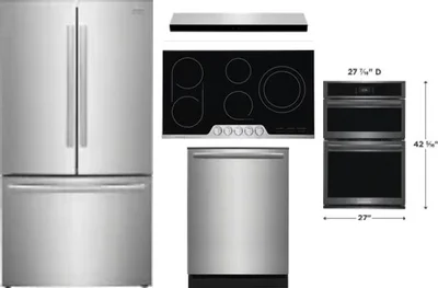 5 Piece Package Includes Refrigerator, Cooktop, Wall Oven, Hood And Dishwasher