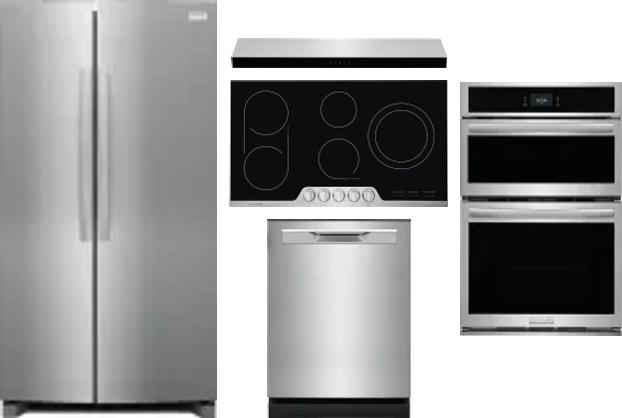 5 Piece Package Includes Refrigerator, Cooktop, Wall Oven, Hood And Dishwasher