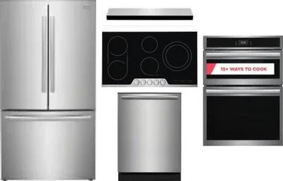 5 Piece Package Includes Refrigerator, Cooktop, Wall Oven, Hood And Dishwasher