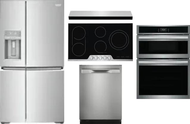 5 Piece Package Includes Refrigerator, Cooktop, Wall Oven, Hood And Dishwasher