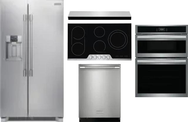 5 Piece Package Includes Refrigerator, Cooktop, Wall Oven, Hood And Dishwasher