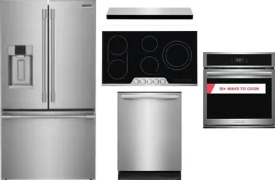 5 Piece Package Includes Refrigerator, Cooktop, Wall Oven, Hood And Dishwasher