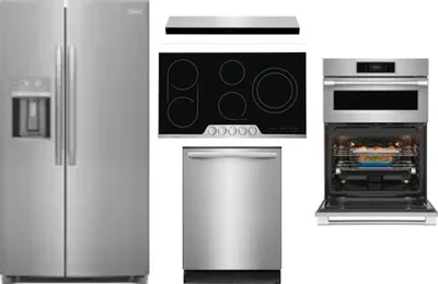 5 Piece Package Includes Refrigerator, Cooktop, Wall Oven, Hood And Dishwasher