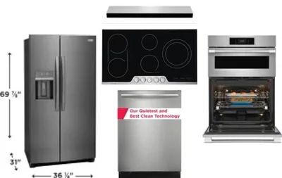 5 Piece Package Includes Refrigerator, Cooktop, Wall Oven, Hood And Dishwasher