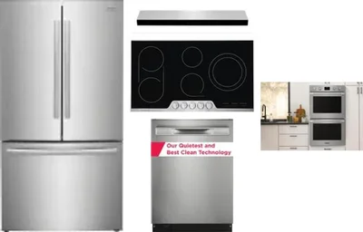 5 Piece Package Includes Refrigerator, Cooktop, Wall Oven, Hood And Dishwasher