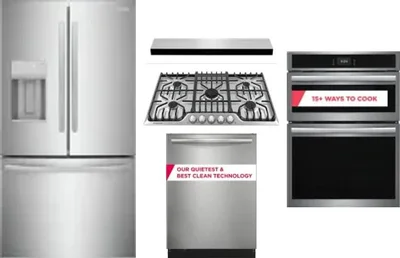5 Piece Package Includes Refrigerator, Cooktop, Wall Oven, Hood And Dishwasher