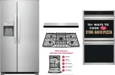 5 Piece Package Includes Refrigerator, Cooktop, Wall Oven, Hood And Dishwasher