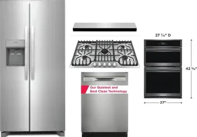 5 Piece Package Includes Refrigerator, Cooktop, Wall Oven, Hood And Dishwasher