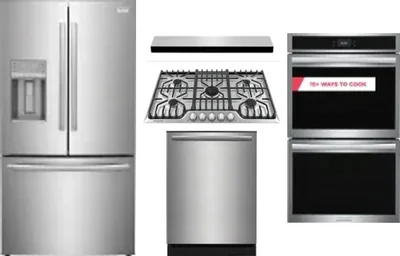 5 Piece Package Includes Refrigerator, Cooktop, Wall Oven, Hood And Dishwasher