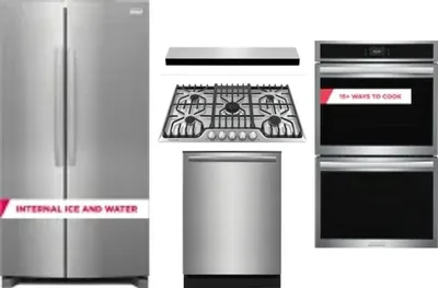 5 Piece Package Includes Refrigerator, Cooktop, Wall Oven, Hood And Dishwasher
