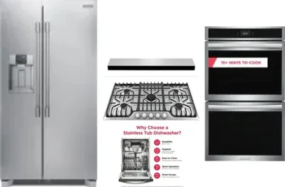 5 Piece Package Includes Refrigerator, Cooktop, Wall Oven, Hood And Dishwasher
