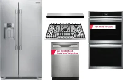 5 Piece Package Includes Refrigerator, Cooktop, Wall Oven, Hood And Dishwasher