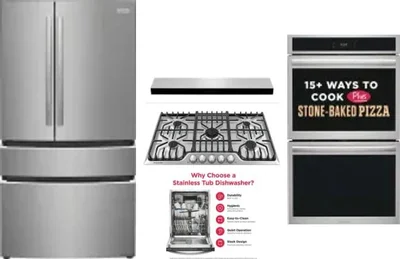 5 Piece Package Includes Refrigerator, Cooktop, Wall Oven, Hood And Dishwasher