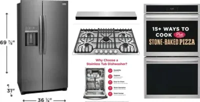 5 Piece Package Includes Refrigerator, Cooktop, Wall Oven, Hood And Dishwasher