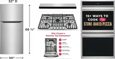 5 Piece Package Includes Refrigerator, Cooktop, Wall Oven, Hood And Dishwasher