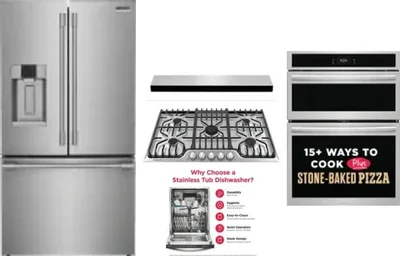 5 Piece Package Includes Refrigerator, Cooktop, Wall Oven, Hood And Dishwasher